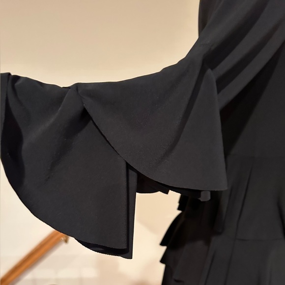 ISLE TIERED RUFFLE MIDI BLACK DRESS & SLEEVES BOAT NECK SZ S MADE IN TURKEY - Picture 5 of 12